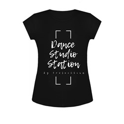 Чёрная футболка для девочки с принтом 8484-ДС20